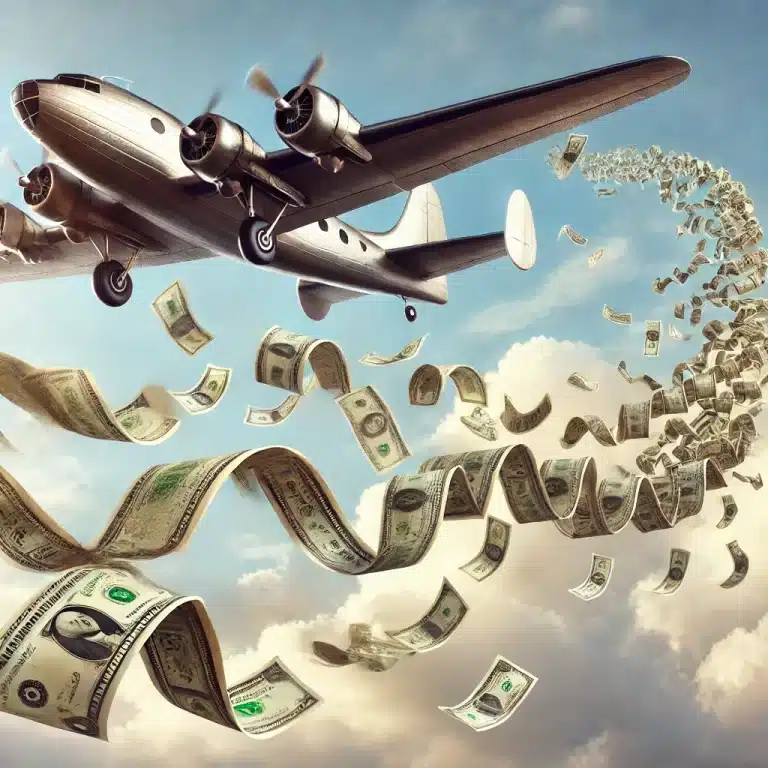 Howard Hughes’ planes flying while trailing money.