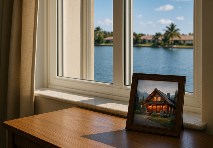 A photo of two homes in different climates