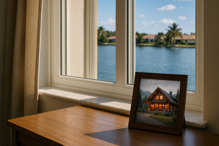 A photo of two homes in different climates