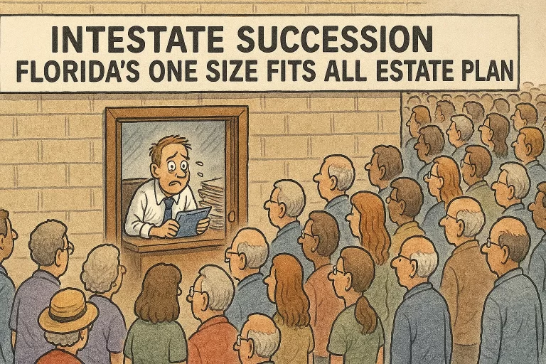Cartoon crowd of Floridians relying on one-size-fits-all estate plan