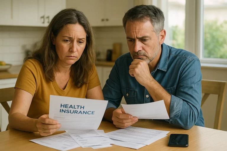Florida couple reviewing rising health insurance costs at their kitchen table